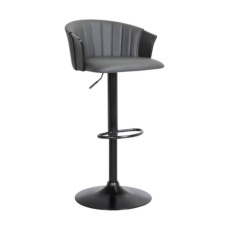 Armen Living Lydia Adjustable Black Wood Bar Stool in Gray Faux Leather with Black Metal LCLYBABLKGRY